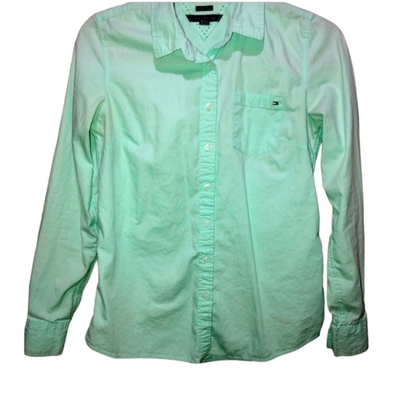 Tommy Hilfiger size XS green long sleeve button down shirt pocket on front - Picture 1 of 15